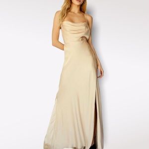 Fame & Partners Rosabel 4 Champagne Silky Maxi Front Slit Gown
